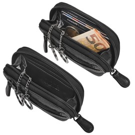 STILORD 'Eason' Men's Leather Key Bag with Many Compartments - Women's Pencil Case Key Organiser Coin Purse Key Case - Genuine Leather Keyring with Money Compartment, black, coin purse