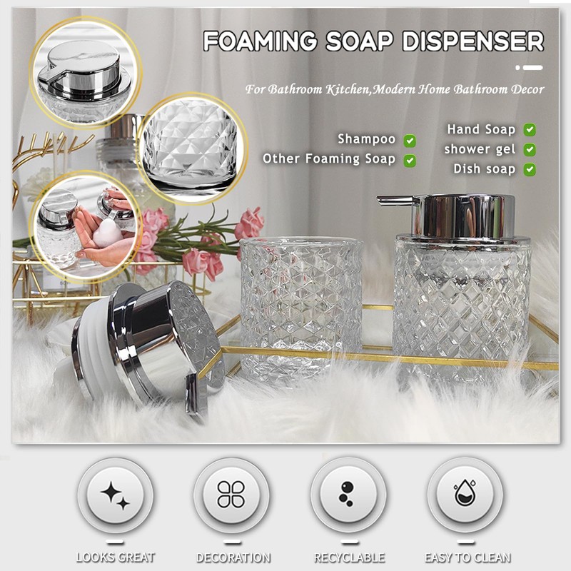Glass Hand Foaming Soap Dispensers with Silver Pump Refillable Hand