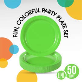 Exquisite Party Solids Lime Green Paper Plates Disposable Heavy Duty 7 Inch Lime Green Disposable Plates For Party 50 Pcs Heavy Duty 350 GSM, Birthday Supplies