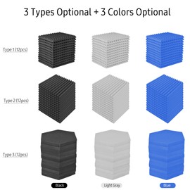12 Pack-Studio Foams Sound Absorption Proofing Panels High-density Wedge Tiles Isolation Treatment for Walls Ceiling 12*12*1.2in (Type 1)