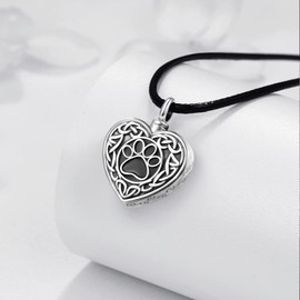 KINGWHYTE Urn Necklace 925 Sterling Silver Animal Ash Pendant Necklace Dog Paw Urn Pendant Necklace Cremation Memorial Jewellery Gifts for Women Mothers Sisters, Sterling Silver