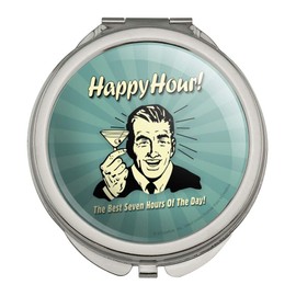 Happy Hour Best Seven Hours of the Day Funny Humor Compact Travel Purse Handbag Makeup Mirror