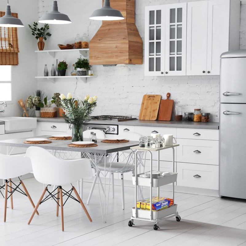 Simple Houseware 2-Tier Rolling Utility Cart with Top Board, Maple