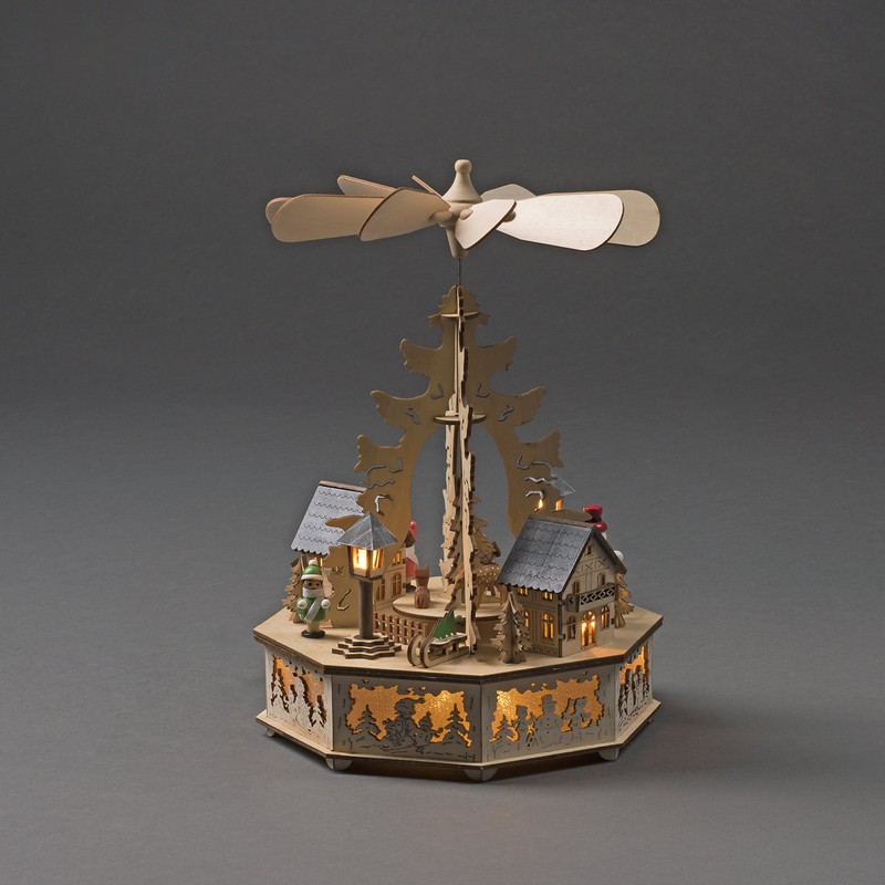 Konstsmide, 3220-100, LED Holzpyramide, naturfarben, mit USB-Anschluss, 8 warm weiße