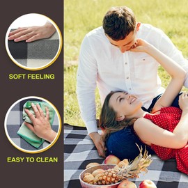 PortableAnd Picnic Blankets, 3 Layer Soft Fleece Blanket for Beach,Camping on Grass, Waterproof, Sandproof, Best Gift for Couple & Families, Black and Gray Checkered
