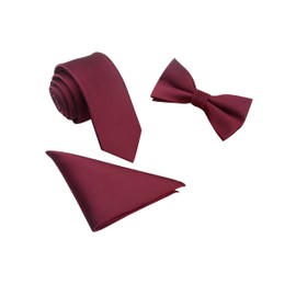 WANYING Men's Bow Tie & 6 cm Slim Tie & Pocket Square 3 in 1 Sets Basic - Plain -
