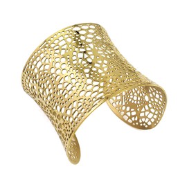 COUYA Wide Big Women Bangle Bracelets Flower Carving Design Stainless Steel Wrist Cuff Bangle (gold leaf) 52mm wide bangle bracelets 510 0