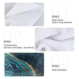 Hand Towels for Bathroom Turquoise Blue Marble Gold Veins Kitchen Towels Hanging Decorative Soft Absorbent Coral Fleece Dishcloth Set of 2