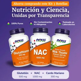 Kit Now  Nac 1000mg  Glutatión 500mg  Cardo Mariano 300mg                                                                                             