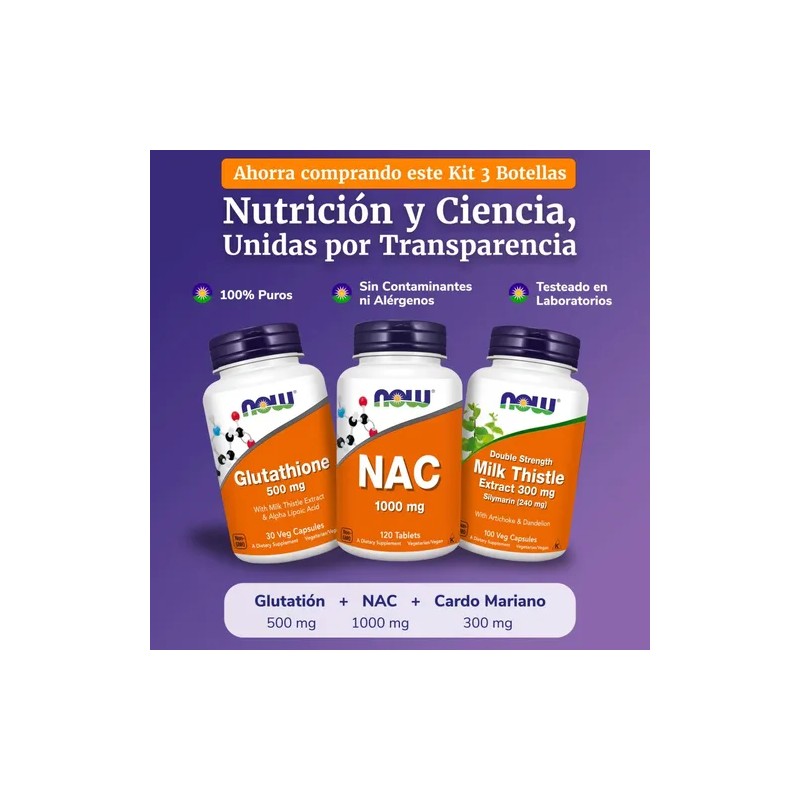 Kit Now Nac 1000mg Glutatión 500mg Cardo Mariano 300mg