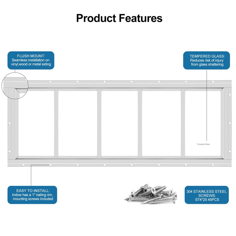 2 Pack Shed Window 10" W x 29" H, White