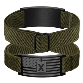 GLITTO Initial Bracelet for Men Boys, Green Elastic Stretch Band American Flag Wrist Bracelets Jewelry Valentines Christmas Gifts Kids Teen Boy Teenage Him Age Pulsera Para Hombre Letter X