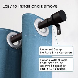 Byondeth Curtain Rods for Windows 16 to 144 Inches Adjustable Length 1 Inch Diameter Window Curtain Rod with Aluminium End Cap, Antique Bronze