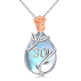 Midir&Etain 30 Year Old Birthday Gifts for Women/ 30th Birthday Gifts for female 925 Sterling Silver Rose Moonstone Pendant Necklace for Wife Mothers Day Christmas Anniversary Graduation Jewellery