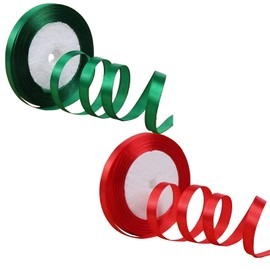 2 Roll Satin Ribbon 1cm x 22m Polyester Ribbon Double Sided Silk Ribbons Fabric Satin Ribbon for DIY Crafts Gift Wrapping, Red and Green