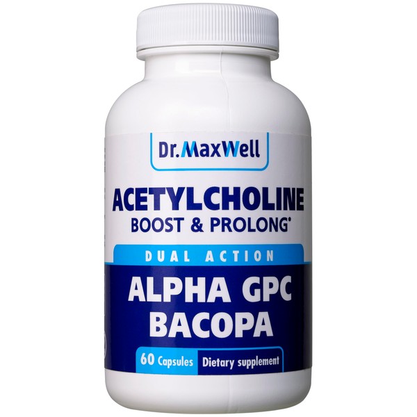 Dr. Maxwell Acetylcholine, Alpha GPC Choline 600mg + Bacopa, Better Than Each Alone. More Reliable Acetylcholine (Supports Memory & Learning) Supplement, 60 Capsules