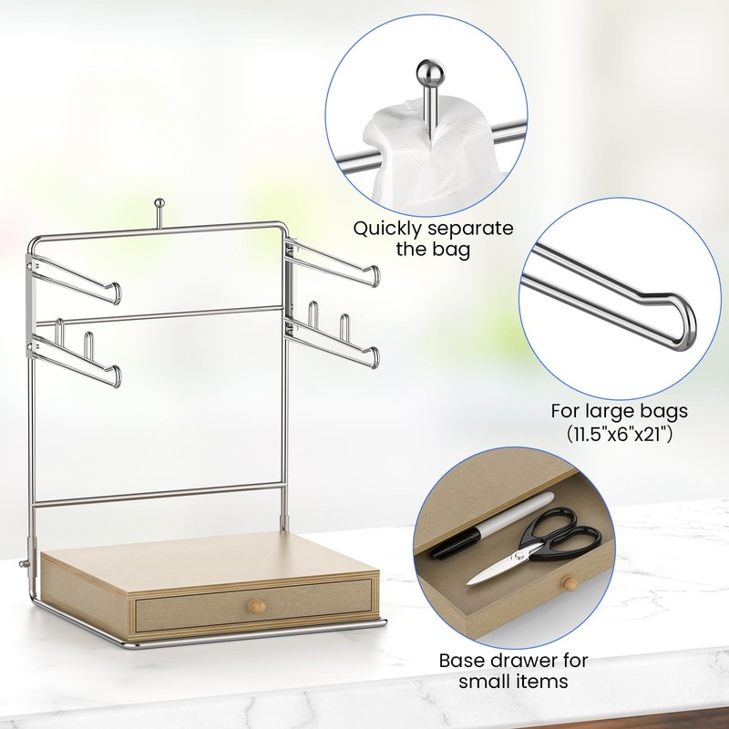 GIGIFTREE Plastic Grocery Bag Holder, Chrome T-Shirt Bag Rack, Plastic