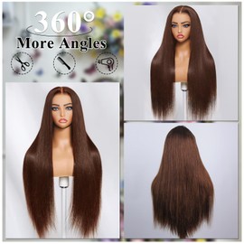 KEUET Brown Wear And Go Glueless Wigs Human Hair Pre Cut 22 inch 7X5 Chocolate Brown Glueless Wig Human Hair Pre Plucked Bleached Knots #4 Dark Brown Lace Closure Wigs 180 Density for Women