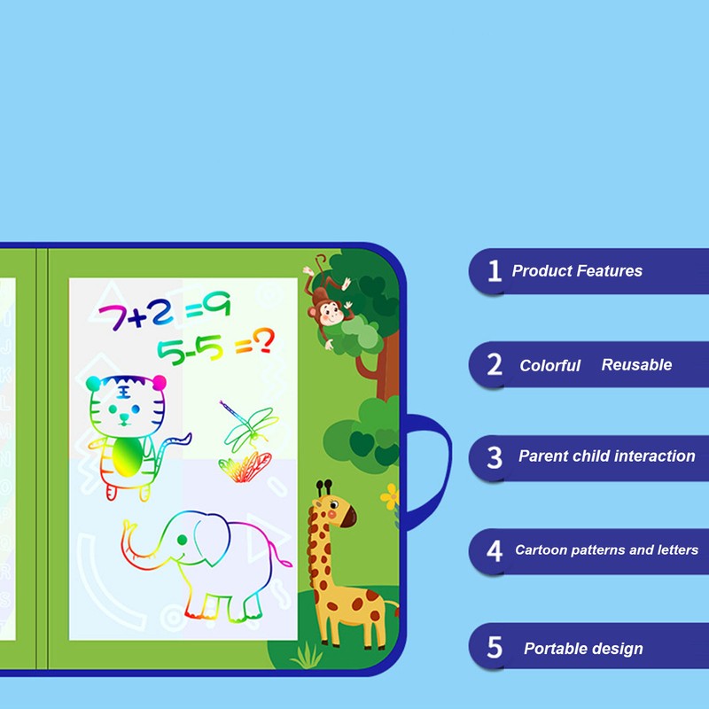 Kids Water Painting Board Portable Handle Reusable Mess Free Educational