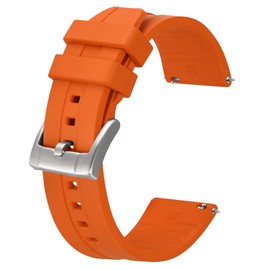 BISONSTRAP Classic Watch Bands 24mm, Fluororubber (FKM) Rubber, Watch Replacement Straps for Men and Women, Heavy Duty Clasp, Orange (Silver Buckle)