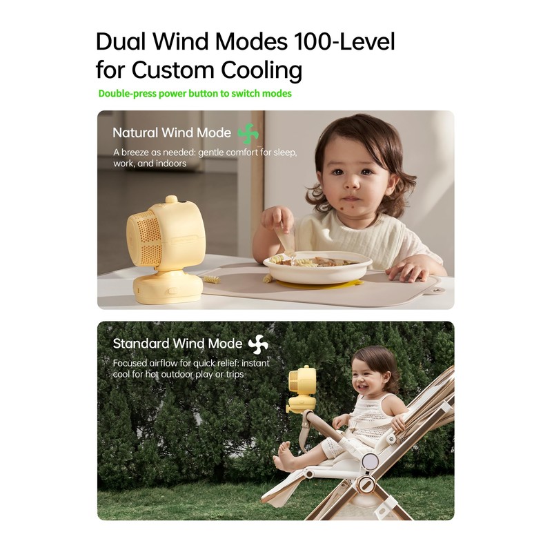 Chic Clip Stroller Fan 2026–120°Auto Oscillation & 2 Wind Mode