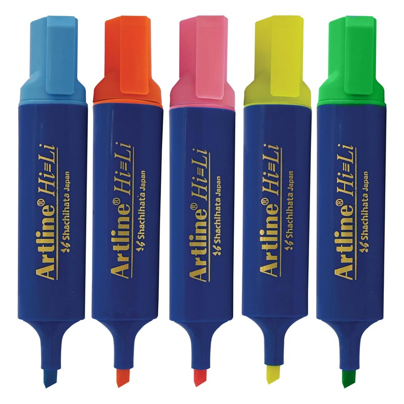 artline HiLine Highlighter Pens, ASSORTED, Pack of 5, Chisel Tip