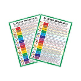 HOMIEVAR 2 PCS A4 Laminated Food Allergy Posters - 14 Allergens List, Intolerance & Hygiene Warning Safety Sign Range Ask Before You Eat Poster