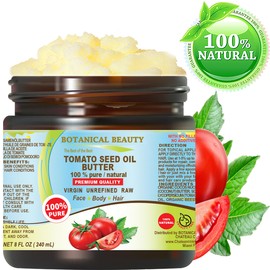 Botanical Beauty TOMATO SEED OIL BUTTER 100% Pure Natural VIRGIN UNREFINED Cold-Pressed 8 Fl oz 240 ml for Face, Skin, Body, Hair, Lip, Nails. Rich in Vitamin E, Lycopene, Lutein, Copper, Iron