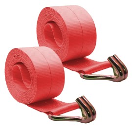 Boxer Tools Winch Strap 4" x 30' w/ Twin J Hooks 16,200lbs Heavy Duty Cargo 2 Pack - Red