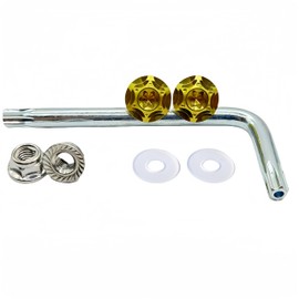 Kuroobaa Titanium Motorcycle License Plate Bolts with Security Anti-Theft Hex Lock Nut, Snowflake Design M6×15, 2-Piece Set (Gold)