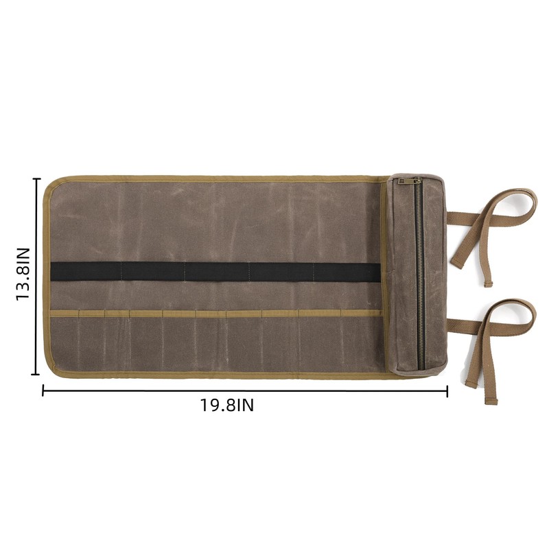 10 Pockets Tool Roll Bag, Robust 16 oz Waxed Cotton
