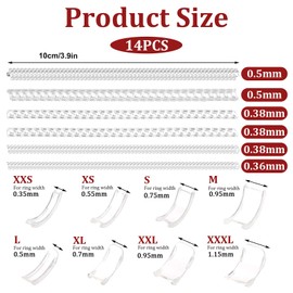 ElevateTech 14 Sizes Ring Sizer Adjuster for Loose Rings, Guards, Spacers & Tighteners Silicone Ring Guards Invisible Rings Spacers Fitter Insert & SpiralRing Resizer for Women and Men