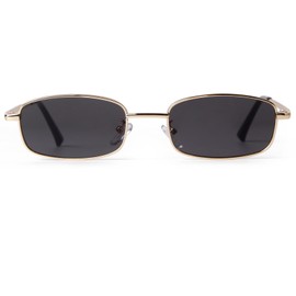 Laurinny Retro Narrow Rectangle Sunglasses for Women Men Vintage 90s Small Metal Frame Square Glasses(Gold/Grey)