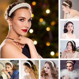 Faux Pearl Headbands for Women Bling Rhinestones Hairbands Women Girls Wedding Birthday Party Valentines Day Gifts Hair Hoop Wedding Hair Accessories (Pearl)
