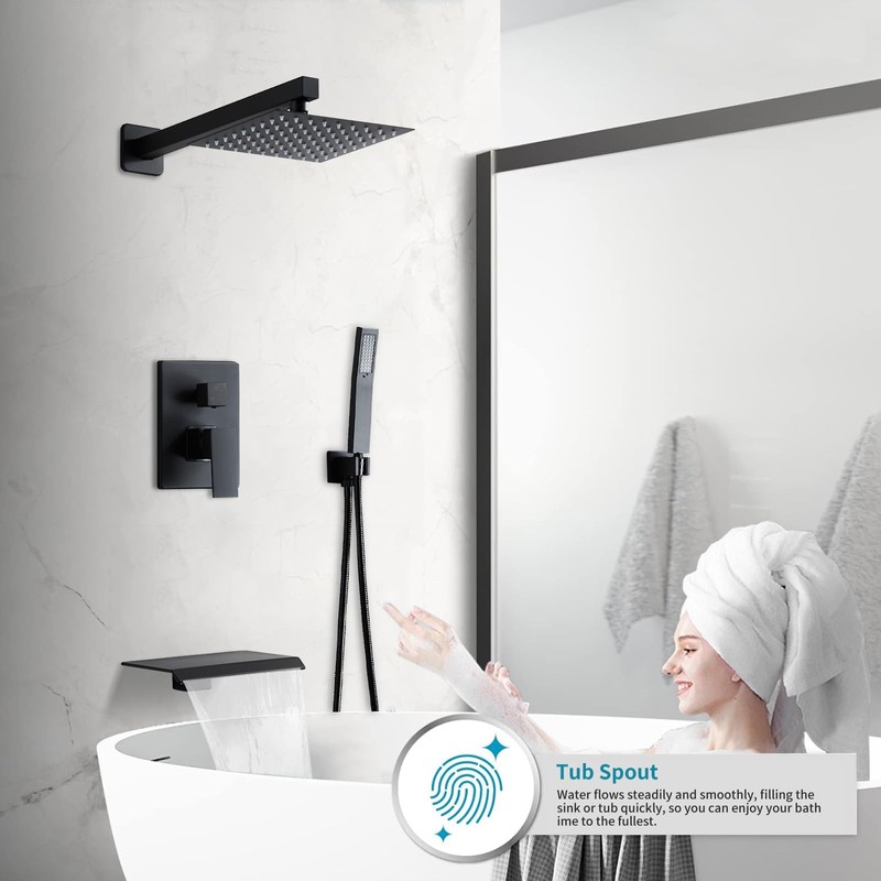 RTTWYYUU Matte Black Shower Faucet Set with Tub Spout 10
