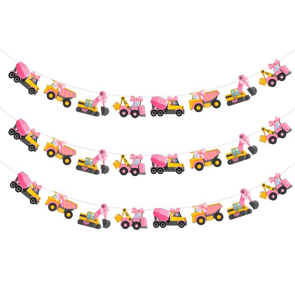 Sursurprise Construction Party Decorations for Girl, 3PCS Construction Banners Pink,