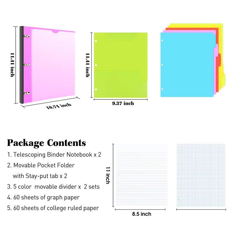 INFUN All-in-one Telescoping Binder Notebook- 2PCS, Refillable 3 Ring Notebook