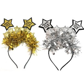 Dusenly 2025 Happy New Year Headband Tiara Gold Silver Glitter Star Sequins Hairband for 2025 New Year Party Decorations