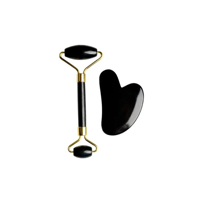 Set Rodillo Jade Y Piedra Gua Sha Jade Masajeadora Rostro