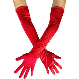 Norhogo Long Gloves for Women Elegant Satin Gloves Elbow Dance Gloves Accessories for 20s Women Bridal Gloves Ceremony Party, red
