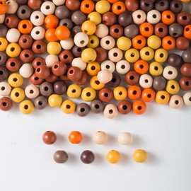 YIEUR Pack of 500 Wooden Beads, Round, Colourful, 10 mm Loose Wooden Beads, Printed Wooden Balls with Hole, Colourful Autumn Decoration, Spacer Beads, Craft Beads for Bracelet, Necklace, Decoration,