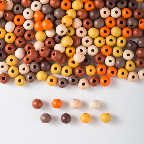 YIEUR Pack of 500 Wooden Beads, Round, Colourful, 10 mm