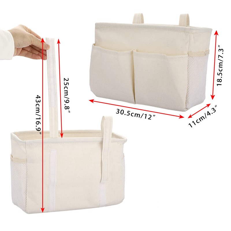 IGNPION Canvas Bedside Hanging Storage Bed Pockets Baskets-Adjustable Hanging Tape