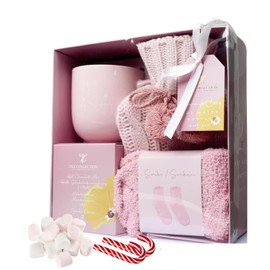 Hot Chocolate Gift Set With Mug Marshmallows And Mini Winter Hot Water Bottle Gift Sets With Cover, Socks & Candy Cane - Hot Water Bottle Gift Set, Gift For Her, Present For Women Men Adult