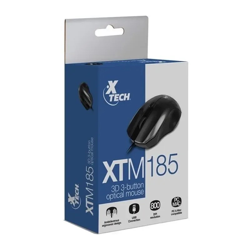 Mouse Óptico Xtech XTM-185 de 800 dpi, con Cable