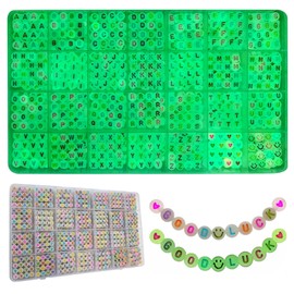 Looconi 1400pcs Colorful Letter Beads,Smiley Beads,Heart Beads Glow in The Dark 7x4mm Black Alphabet Beads for Jewelry Bracelet Making