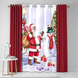 Fusion - Traditional Christmas Curtain W55 x L84 (138 x 214cm) - Eyelet - Santa Claus Curtain for Xmas - Father Christmas Curtain/Snowman Curtain for Bedroom/Living Room - Christmas Decorations