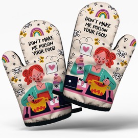 Funny Women Chef Cooking and Baking BBQ Kitchen Gadgets with Heat Resistant Silicone Non-Slip, Don't Make Me Poison Your Food Oven Mitts Set of 2, Gifts for Hostess Mom Wife Aunt Sister BFF