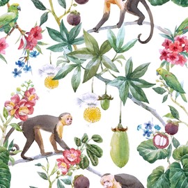 VaryStyle Tropical Jungle Wallpaper Exotic Forest Monkey Fruit Tree Floral Peel and Stick Wallpaper for Nursery Bathroom Waterproof Self Adhesive Removable Tropical Contact Paper for Cabinets Walls