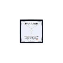 U7 Silver Cross Necklace for Women Cross Pendant Stainless Steel Chain with Message Card To My Mom Christian Necklaces Jesus Jewellery for Her